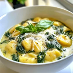 - 1 package (16 oz) potato gnocchi - 2 cups fresh spinach, roughly chopped - 1 cup ricotta cheese The main ingredients are simple yet vital. Potato gnocchi forms the base of this dish. It cooks quickly and offers a soft texture. Fresh spinach adds vibrant color and nutrition. Ricotta cheese brings creaminess and richness to every bite. - 1 cup vegetable broth - 1/2 cup grated Parmesan cheese - 2 cloves garlic, minced The additional ingredients enhance the flavor. Vegetable broth adds depth and moisture. Grated Parmesan cheese gives a salty kick. Minced garlic packs a punch, lifting the dish with its aroma. - 1 tablespoon olive oil - 1/2 teaspoon nutmeg - Salt and pepper to taste - Fresh basil leaves for garnish Seasoning is key to a great meal. Olive oil helps sauté the garlic and adds healthy fats. Nutmeg warms the dish with its unique spice. Salt and pepper balance the flavors. Fresh basil leaves add a fragrant touch and look lovely on top. {{ingredient_image_1}} Start by heating the olive oil in a large pot over medium heat. Add the minced garlic and sauté it for about one minute. You want the garlic to become fragrant but not brown. Next, add the chopped spinach. Cook it until the spinach wilts, which should take around two to three minutes. This step creates a nice base full of flavor. Now, pour in the vegetable broth. Bring this mixture to a gentle simmer. Once it simmers, add the potato gnocchi. Stir gently to ensure the gnocchi are fully submerged in the broth. Cook for about three to five minutes. You'll know they're ready when they float to the surface. This is a key sign that they are perfectly cooked. Reduce the heat to low. Now it’s time to stir in the ricotta cheese, grated Parmesan, and nutmeg. Mix everything until creamy. This will give your dish a rich texture. Season with salt and pepper to taste. Cook for an additional two to three minutes. This helps all the flavors meld together beautifully. Let the dish rest for a minute before serving. Enjoy this delicious meal! To ensure creamy consistency in your one-pot spinach ricotta gnocchi, use full-fat ricotta cheese. This gives a rich and smooth texture. Stir the ricotta in gently to avoid breaking the gnocchi. When you add the cheese, lower the heat to keep it from getting too hot. This step helps the cheese blend well without curdling. For flavor enhancement, try adding a pinch of red pepper flakes. This gives a nice kick without overpowering the dish. Freshly grated Parmesan also boosts flavor. It melts better than pre-grated cheese, adding depth to each bite. A touch of nutmeg brings warmth and complements the spinach nicely. Time-saving techniques make cooking easier. Prepare your ingredients ahead of time. Chop the spinach and mince the garlic earlier in the day. This reduces your cooking time and gives you more time to enjoy your meal. Using pre-chopped ingredients can also save time. Look for fresh, pre-washed spinach at the store. You can also find pre-minced garlic in jars. These small changes can make a big difference in your cooking speed. Serve your gnocchi warm for the best taste. It tastes great right off the stove. Use bowls for a nice presentation. Garnish with fresh basil and extra Parmesan for a pop of color. Complementary side dishes can enhance your meal. A simple side salad with lemon vinaigrette pairs well. You could also serve garlic bread for a comforting touch. These sides round out your meal and make it feel special. Pro Tips Use Fresh Spinach: Fresh spinach brings a vibrant flavor and color to the dish. Be sure to wash it thoroughly to remove any grit before adding it to the pot. Customize Your Cheese: Feel free to mix other cheeses with the ricotta for added flavor. Mozzarella or feta can complement the dish perfectly. Adjusting Consistency: If the dish is too thick, add a bit more vegetable broth or a splash of cream to achieve your desired creaminess. Perfectly Cooked Gnocchi: Keep an eye on the gnocchi as they cook; they are done when they float to the top. Overcooking can make them mushy. {{image_2}} You can change the ricotta cheese for cottage cheese. Cottage cheese gives a similar taste, with less fat. For a creamier option, try mascarpone. When it comes to greens, fresh spinach is classic, but you can use kale or Swiss chard. Both add great flavor and nutrients. Baby arugula gives a nice peppery kick too! To make this dish gluten-free, swap potato gnocchi for gluten-free gnocchi. These are now easy to find in stores. Always check the label to ensure they meet your needs. If you want to make a vegan version, use tofu ricotta instead of dairy. Blend firm tofu, lemon juice, and nutritional yeast for a creamy texture. You can also replace the Parmesan with nutritional yeast for a cheesy flavor. Add a pinch of red pepper flakes for some heat. It livens up the dish and complements the creamy sauce. Fresh herbs like thyme or oregano can add another layer of taste. To make it more filling, mix in cooked chicken, shrimp, or white beans. These proteins make the dish heartier and can turn it into a full meal. To store your One-Pot Spinach Ricotta Gnocchi, first let it cool. Place leftovers in an airtight container. This keeps it fresh in the fridge. The best practice is to eat it within three days. If you want to save some for later, you can freeze it. Use a freezer-safe container for this. It can stay good for up to three months. When you reheat the gnocchi, do it gently. The safest method is to use the stove. Add a splash of vegetable broth to a pan. Heat on low until warm. This helps keep the texture nice. You can also use the microwave. Just cover the dish and heat in short bursts. Stir in between to help it heat evenly. The gnocchi stays fresh in the fridge for about three days. If you see any mold or a strange smell, it’s time to toss it. Also, if the texture becomes very mushy, that’s a sign it has gone bad. Always trust your senses! The total cooking time for one-pot gnocchi is about 20 minutes. This includes 10 minutes of prep and 10 minutes of cooking. You’ll sauté garlic and spinach first, then add the broth and gnocchi. The gnocchi cook quickly, usually 3 to 5 minutes. After that, you mix in the ricotta and Parmesan. Let it simmer for a few minutes to meld all the flavors. Yes, you can use frozen gnocchi in this recipe. Frozen gnocchi saves time and still tastes great. Just add them directly to the simmering broth without thawing. They may take a minute or two longer to cook than fresh gnocchi. You’ll know they’re ready when they float to the top. If you don’t have vegetable broth, there are a few good options. You can use chicken broth for a richer flavor. Water with added herbs or spices can also work. Just make sure to adjust the seasoning since water is plain. Another option is to make a quick broth by boiling vegetables in water. This blog easily presents a one-pot gnocchi dish that is simple and tasty. We explored ingredients, cooking steps, and helpful tips. You can make this dish your own with variations or dietary swaps. Whether you enjoy it fresh or plan to save leftovers, following these guidelines will help you succeed. Remember, cooking should be fun and flexible. I hope you feel ready to try this delicious meal soon!