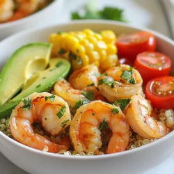 For making Cilantro Lime Shrimp Bowls, you need fresh and simple ingredients. Here’s what I use: - 1 lb large shrimp, peeled and deveined - 1 cup quinoa, rinsed - 2 cups vegetable broth or water - 1 cup corn, canned or frozen - 1 cup cherry tomatoes, halved - 1 avocado, sliced - 1/2 cup fresh cilantro, chopped Seasonings bring this dish to life. The key flavors come from: - 2 tablespoons olive oil - 3 cloves garlic, minced - Juice and zest of 2 limes - 1 teaspoon ground cumin - 1 teaspoon chili powder - Salt and pepper to taste Marinating the shrimp in these ingredients adds depth and zest. The garlic pairs well with lime. It makes the shrimp shine. Adding toppings can enhance flavor and texture. Some great options include: - Sliced jalapeños for heat - Lime wedges for extra zesty flavor - Radish for crunch These toppings add a fresh twist. Feel free to mix and match based on your tastes! {{ingredient_image_1}} Start by gathering a large bowl. Add the shrimp, olive oil, minced garlic, lime juice, lime zest, ground cumin, chili powder, salt, and pepper. Toss everything together until the shrimp are well-coated. Let them sit for 10 to 15 minutes. This step adds great flavor to the shrimp. While the shrimp marinates, it's time to cook the quinoa. Grab a medium saucepan and pour in the vegetable broth or water. Bring it to a boil. Next, add the rinsed quinoa. Cover the pan and lower the heat. Let it simmer for about 15 minutes. Check to see if all the liquid is absorbed. The quinoa should be fluffy and ready to use. Heat a large skillet over medium-high heat. Once it's hot, add the marinated shrimp. Cook them for 2 to 3 minutes on each side. You will know they are done when the shrimp turn pink and opaque. Remove them from the heat to keep them juicy. Grab a large serving bowl and layer the quinoa as the base. Top it with the cooked shrimp, corn, halved cherry tomatoes, sliced avocado, and chopped cilantro. Drizzle some extra lime juice over the top. Add salt and pepper if needed. For a fun twist, you can garnish with sliced jalapeños, lime wedges, or radish. Each bite offers a burst of flavor! To make shrimp just right, you need to watch the cooking time. Cook them for 2-3 minutes on each side. When they turn pink and opaque, they are done. Overcooking makes them tough. Remember, they cook fast, so stay close. Taste is personal. If you like more heat, add extra chili powder or sliced jalapeños. For a zesty kick, squeeze more lime juice over the shrimp. If you prefer milder flavors, skip the chili powder. Always taste as you go to find your perfect mix. Meal prep makes cooking easy. You can marinate the shrimp up to 24 hours ahead. This lets the flavors soak in. Cook the quinoa in advance and store it in the fridge. When it’s time to eat, reheat the quinoa and quickly cook the shrimp. It’s a fast meal that feels fresh. Pro Tips Marinate for Maximum Flavor: Allowing the shrimp to marinate for at least 15 minutes helps to infuse the flavors deeply, making each bite more delicious. Perfectly Cooked Quinoa: To achieve fluffy quinoa, make sure to rinse it thoroughly before cooking to remove any bitterness from the saponins. Customize Your Toppings: Feel free to add other fresh toppings like diced red onion, cucumber, or even a dollop of Greek yogurt for extra creaminess. Keep it Fresh: Use fresh lime juice and zest for the best flavor; bottled lime juice can be too acidic and lacks the bright flavor of fresh limes. {{image_2}} You can easily swap shrimp for other proteins. Chicken breast is a great choice. Simply marinate it like you do the shrimp. Cook it until it reaches 165°F for safety. Tofu is another option that works well. Use firm tofu for the best texture. Marinade it the same way and then sauté until golden. Also, fish like salmon or tilapia can shine in these bowls. Cook fish for about 3-4 minutes per side. To make this dish vegetarian or vegan, skip the shrimp. You can use chickpeas instead. They add protein and pair well with the same spices. Just drain and rinse canned chickpeas, then sauté them with the marinade. Another option is to use grilled vegetables, like zucchini and bell peppers. These bring flavor and texture. You can also add black beans for extra protein. Changing spices can make your shrimp bowls unique. For a kick, try adding smoked paprika. It gives a nice, smoky flavor. You can also add curry powder for a warm taste. Mixing in fresh herbs like basil or dill can bring freshness. If you want more heat, add cayenne pepper. Just a pinch can go a long way. Don't hesitate to experiment with your favorite spices! To keep your cilantro lime shrimp bowls fresh, store leftovers in an airtight container. Allow the dish to cool down before sealing. Place the container in the fridge. The shrimp bowls will stay fresh for 2-3 days. If you notice any off smells or changes in texture, discard them. When reheating, keep it simple. Use a microwave-safe plate. Cover the bowl with a damp paper towel to keep it moist. Heat in short bursts of 30 seconds. Stir in between to avoid hot spots. Check for a uniform temperature before serving. Enjoy them warm but not overcooked. If you want to freeze the shrimp bowls, it’s best to do so without toppings. Freeze the shrimp and quinoa separately for the best results. Use freezer-safe bags or containers. Remove as much air as possible to prevent freezer burn. They can last up to 2 months in the freezer. When ready to eat, thaw in the fridge overnight, then reheat as mentioned before. Yes, you can use frozen shrimp. Just make sure to thaw it first. Place the shrimp in the fridge overnight or run it under cold water. Pat the shrimp dry before marinating. This helps the flavors stick better. If you want a substitute for quinoa, try brown rice or couscous. Both cook easily and have a nice texture. You can also use farro or bulgur if you like. Each option brings a different taste and feel to the dish. To keep this dish gluten-free, check your broth. Use vegetable broth labeled gluten-free. Quinoa is naturally gluten-free, so you’re good there. Avoid any sauces or toppings that may contain gluten. Great side dishes include a fresh salad or grilled veggies. You can also serve tortilla chips with salsa. For a light option, try a fruit salad or guacamole. These sides complement the shrimp bowls well. This post outlined how to make tasty cilantro lime shrimp bowls. You learned about the main ingredients, seasonings, and optional toppings. I provided clear steps to marinate, cook, and assemble your dish. Remember the tips for perfect shrimp and easy meal prep. Variations, like using different proteins or spices, keep it fresh and fun. Finally, I shared storage tips to help you enjoy leftovers. With these insights, you can create a delicious meal that suits your taste any day!