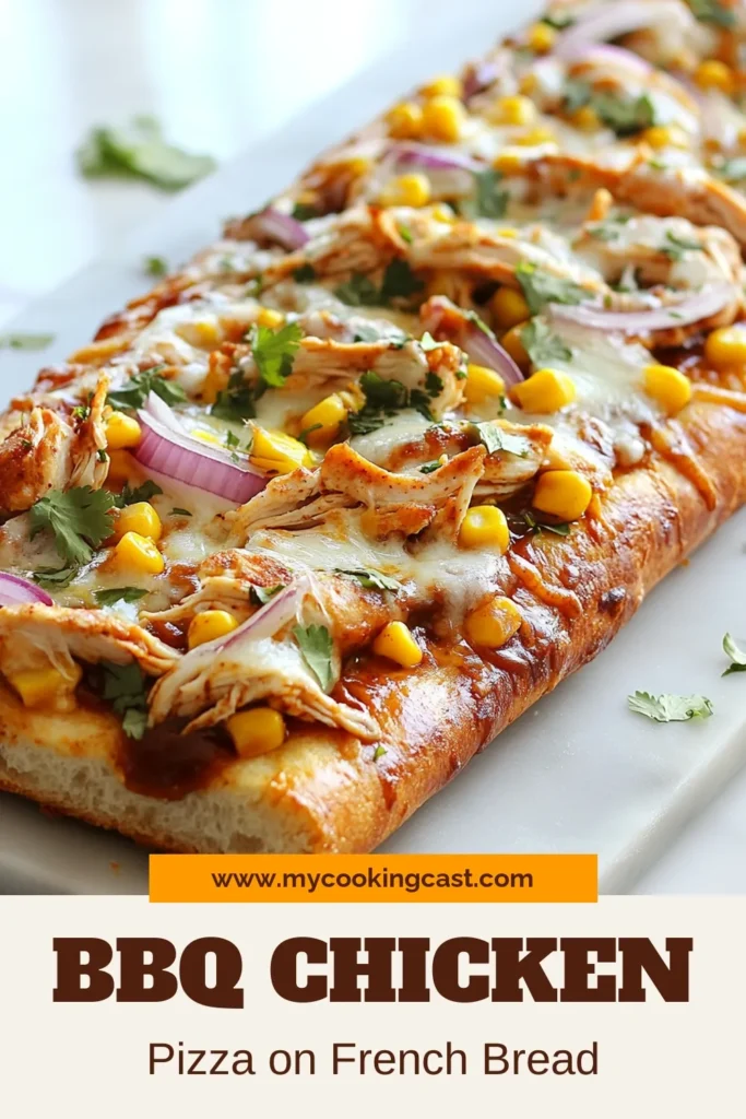 Indulge in this delicious BBQ Chicken French Bread Pizza, the perfect quick dinner idea for busy nights! This easy BBQ chicken recipe combines shredded chicken, zesty BBQ sauce, and gooey mozzarella cheese on a crunchy French bread base. Ready in just 30 minutes, it's a fun twist on classic pizza. Impress your family with this mouthwatering BBQ chicken pizza tonight! Save this French bread pizza recipe for your meal prep! #BBQChickenPizza #EasyDinner #MozzarellaCheesePizza #QuickDinnerIdeas