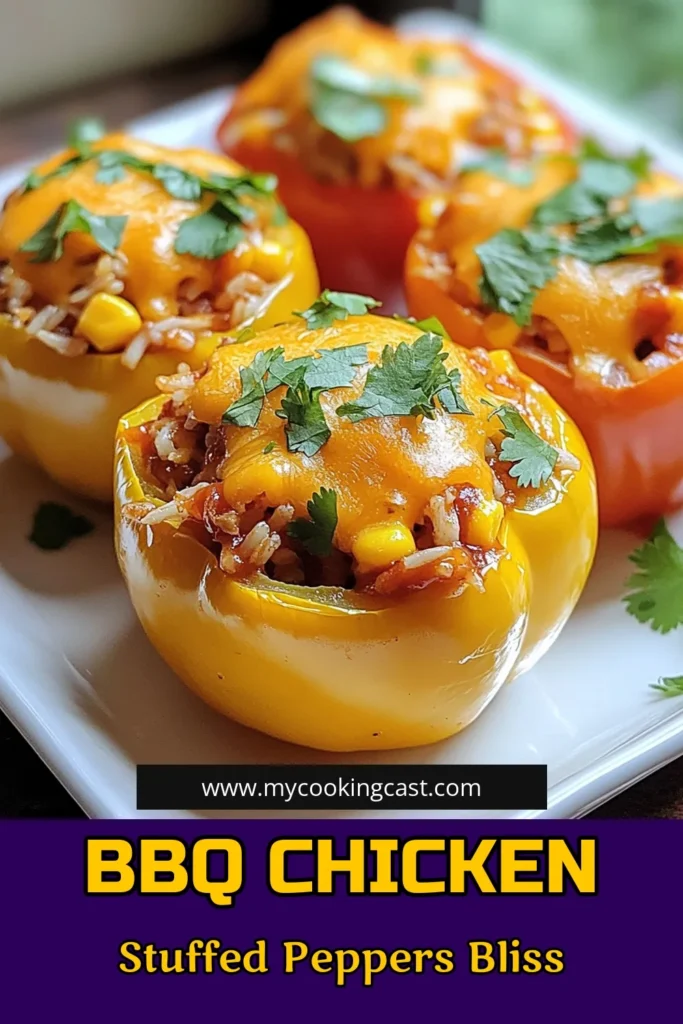 Discover a delicious way to enjoy dinner with these barbecue chicken stuffed peppers! This easy stuffed bell pepper recipe combines shredded chicken, zesty barbecue sauce, and cheese for a mouthwatering meal. Perfect for busy weeknights, these baked stuffed peppers are sure to impress. Try this easy dinner idea tonight! Save this recipe for a flavorful family favorite! #BarbecueChickenStuffedPeppers #EasyDinnerIdeas #StuffedBellPeppers #ShreddedChickenRecipe