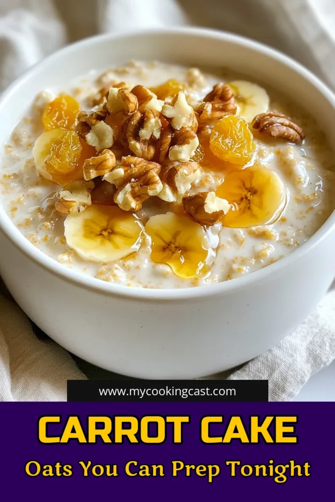 Discover the joy of a delicious and nutritious breakfast with this carrot cake overnight oats recipe! Perfectly blending the flavors of a classic dessert into a healthy overnight oats recipe, this easy carrot cake recipe is ideal for busy mornings. Say goodbye to rushed breakfasts with these make-ahead breakfast ideas that ensure you start your day right. Don't forget to save this oatmeal breakfast recipe for your morning routine! #CarrotCakeOvernightOats #HealthyBreakfast #EasyRecipes #MealPrep