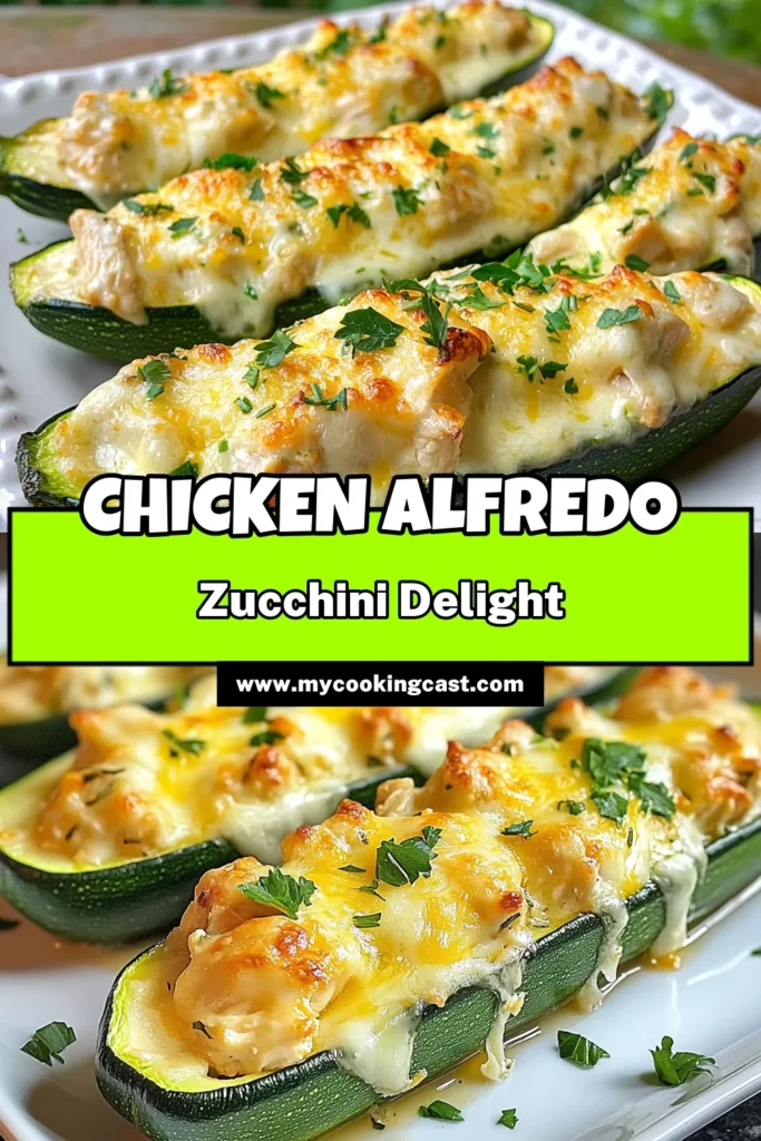 Discover a deliciously healthy twist on dinner with these Chicken Alfredo Zucchini Boats! This simple recipe combines the creamy indulgence of Alfredo sauce with tender zucchini and shredded chicken for a satisfying meal. Perfect for healthy zucchini dishes, these boats are topped with mozzarella and Parmesan cheese for extra flavor. Try this Chicken Alfredo Recipe tonight and elevate your zucchini boat recipes! Save and share this easy dish! #ZucchiniBoatRecipes #HealthyDishes #ChickenAlfredo #EasyRecipes