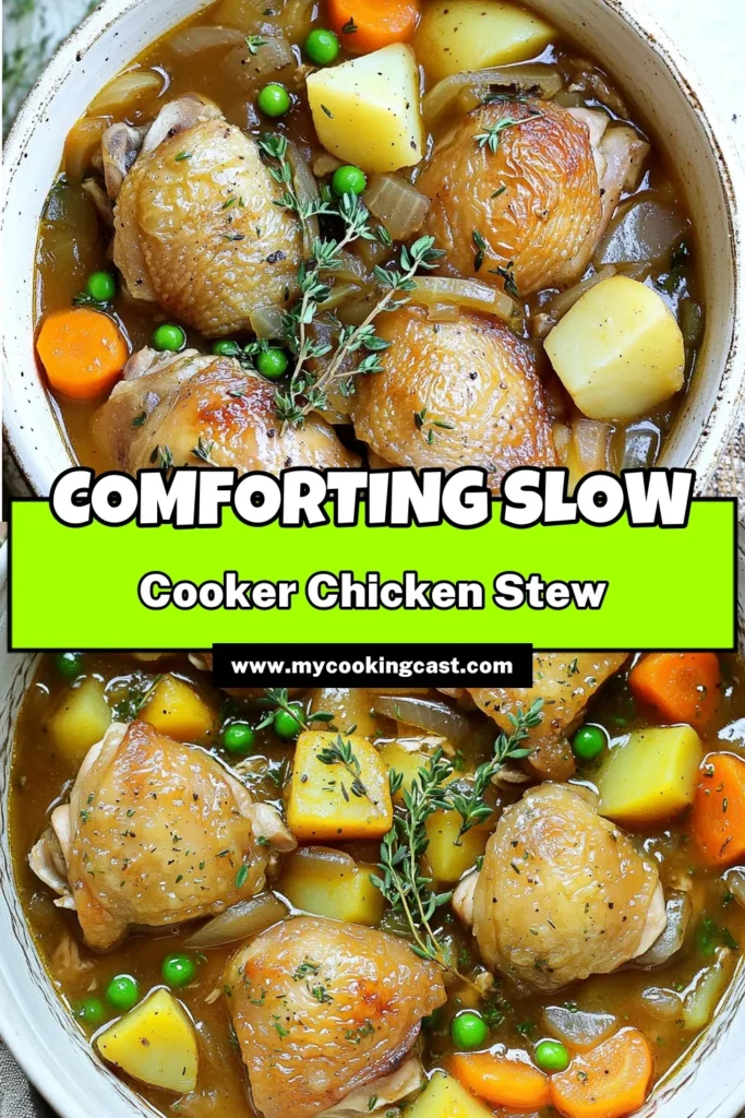Warm up your mealtime with this Slow Cooker Rustic Chicken Stew that's packed with flavor and comfort! Made with tender chicken thighs, hearty vegetables, and aromatic herbs, this easy recipe is perfect for a cozy family dinner. Just set it and forget it while your slow cooker works its magic. Discover the full recipe and create a dish that'll impress everyone at the table! Click to explore more! #SlowCooker #ChickenStew #ComfortFood #HealthyRecipes