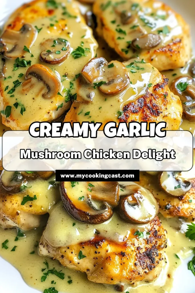 Indulge in this mouthwatering creamy garlic mushroom chicken recipe that’s perfect for a skillet chicken dinner. This easy chicken recipe comes together in just 30 minutes and features tender chicken with mushrooms and cream that will impress anyone at the table. Enjoy a delicious one-pan chicken recipe that’s ideal for busy weeknights. Click, save, and make this delectable dish tonight! #CreamyGarlicMushroomChicken #EasyChickenRecipes #SkilletChickenDinner #OnePanRecipes
