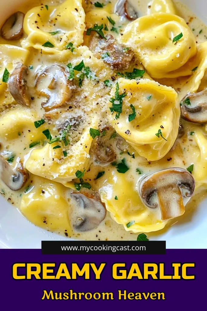 Indulge in this creamy garlic mushroom tortellini that’s perfect for a quick dinner! This easy tortellini recipe highlights the deliciousness of garlic mushroom pasta, combining cheese tortellini with a rich cream sauce and sautéed mushrooms. Ready in just 25 minutes, it’s the ultimate comforting meal. Save this creamy garlic mushroom tortellini recipe for your next weeknight dinner! #TortelliniRecipes #GarlicMushroom #QuickDinner #ComfortFood