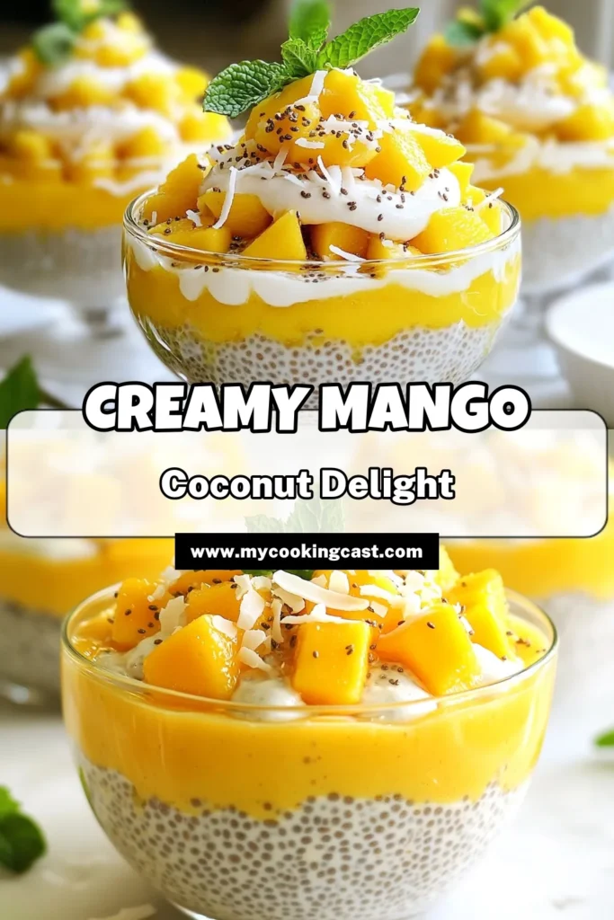 Indulge in this delicious Mango Coconut Chia Pudding, a perfect blend of tropical flavors that makes a fantastic healthy dessert. Try this easy mango chia pudding recipe that combines creamy coconut chia pudding with fresh mango for a light vegan chia pudding that's bursting with taste. Make it in just 10 minutes and let it chill for a perfect treat. Save this tropical chia seed pudding recipe for a refreshing dessert anytime! #MangoChiaPudding #HealthyDesserts #VeganRecipes #TropicalTreats