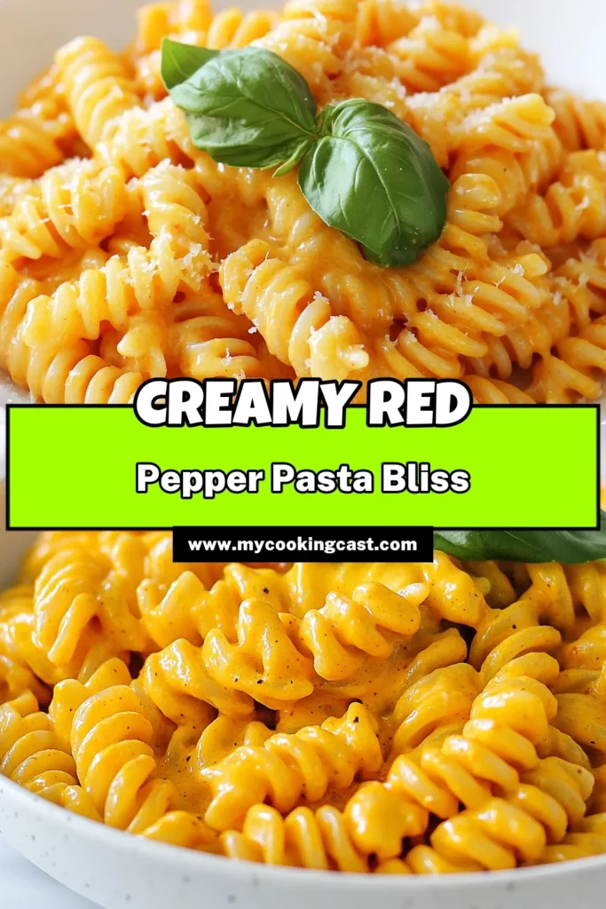 Discover the perfect easy pasta recipe with this creamy roasted red pepper pasta! Made with a rich roasted red pepper sauce, this vegetarian pasta dish is not just delicious but also quick to whip up for those busy weeknight dinners. With minimal ingredients and maximum flavor, you’ll love how easy it is to make. Try it tonight and delight your taste buds! Save this recipe for a creamy, comforting meal. #PastaRecipes #VegetarianDinner #EasyMeals #WeeknightDinner