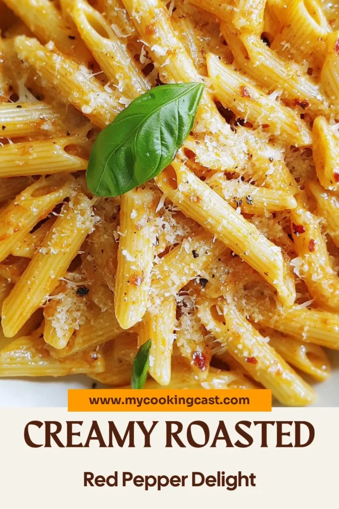 Elevate your dinner game with this Creamy Roasted Red Pepper Pasta recipe! Perfect for busy nights, this easy pasta recipe blends vibrant roasted red peppers with creamy goodness, making it a delightful vegan red pepper pasta option. With just one pot needed, clean-up is a breeze, and it’s a quick dinner recipe everyone will love. Check out this simple recipe and enjoy a comforting meal tonight! Save this dish for your next culinary adventure! #CreamyPasta #VeganRecipes #OnePotMeals #QuickDinner