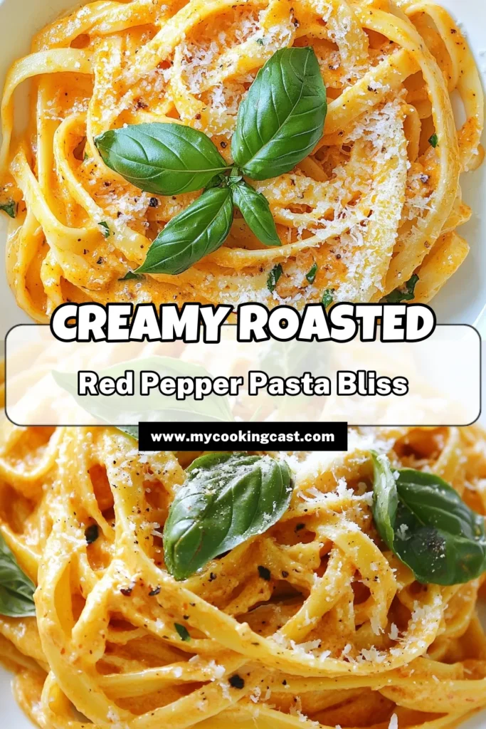 Savor the deliciousness of creamy roasted red pepper pasta with this easy pasta recipe that's perfect for any day. This roasted red pepper sauce recipe transforms simple ingredients into a hearty, vegetarian pasta dish that your family will love. Toss fettuccine with red peppers for a delightful meal that’s both creamy and flavorful. Discover this comforting recipe and elevate your dinner tonight! Save for later! #CreamyRoastedRedPepperPasta #EasyPastaRecipes #VegetarianPastaDishes #RoastedRedPepperSauce