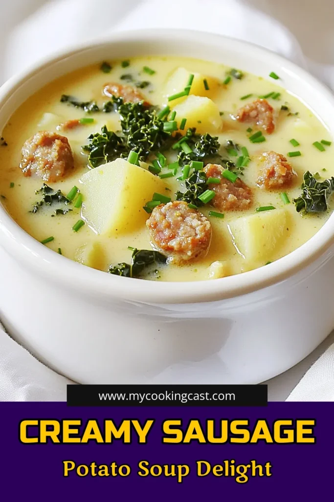 Warm up with a bowl of Comforting Creamy Sausage Potato Soup that's perfect for chilly days! This delicious recipe combines Italian sausage, tender potatoes, and creamy goodness, all made conveniently in your slow cooker. With flavors of garlic, thyme, and fresh greens, it's a satisfying meal the whole family will love. Click to discover how to bring this cozy dish to your table! #SausageSoup #ComfortFood #SlowCookerRecipes #CozyMeals
