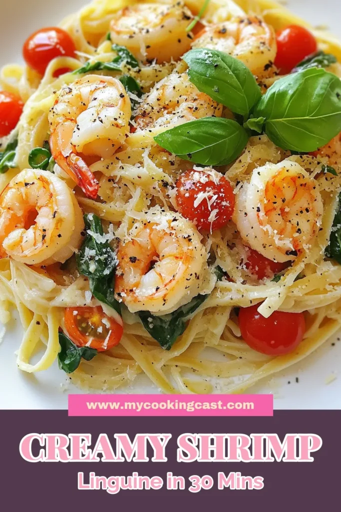 Discover the delightful Creamy Tuscan Shrimp Linguine, your new favorite shrimp pasta recipe! This easy linguine recipe is bursting with flavors from garlic, tomatoes, and fresh spinach, making it a perfect Italian creamy pasta dish for any night. In just 30 minutes, whip up this rich Tuscan shrimp dish that your whole family will love. Save this recipe for a weeknight dinner that’s sure to impress! #CreamyTuscanShrimp #ShrimpPasta #ItalianRecipes #EasyLinguineRecipe