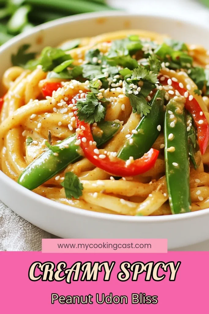 Discover the irresistible taste of spicy peanut udon noodles with this easy peanut butter udon recipe! Perfect for those busy nights, this quick vegetarian udon dish is ready in just 20 minutes. The creamy udon noodle sauce made with peanut butter and fresh veggies will delight your taste buds while keeping the meal healthy. Whip up this delicious recipe tonight and enjoy a satisfying, flavorful meal. Save this for later and impress your friends! #SpicyPeanutUdon #UdonRecipe #HealthyDinner #VegetarianMeal