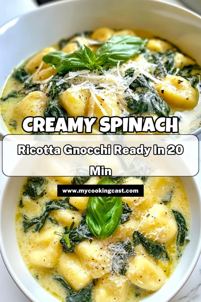 Discover this delightful one-pot gnocchi recipe featuring creamy spinach ricotta gnocchi! Perfect for an easy gnocchi dinner, this vegetarian gnocchi dish is not only quick to prepare but packed with flavor. Enjoy a comforting meal ready in just 20 minutes. Don’t miss out on this creamy spinach gnocchi that everyone will love! Save this recipe now for your next dinner! #OnePotGnocchi #VegetarianRecipes #EasyDinner #GnocchiRecipe