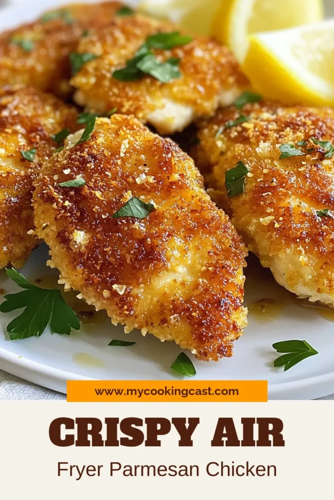 Try this delicious Air Fryer Parmesan Crusted Chicken recipe that's perfect for a quick and healthy dinner! With crispy panko, savory Parmesan, and easy steps, this Air Fryer Chicken Recipe is a family favorite. Enjoy juicy Panko Chicken Breast that's healthy and packed with flavor. This dish is a go-to for Easy Chicken Dinner Ideas that you can whip up in just 25 minutes. Save this recipe now for your next meal! #AirFryerRecipes #HealthyEating #DinnerIdeas #EasyRecipes