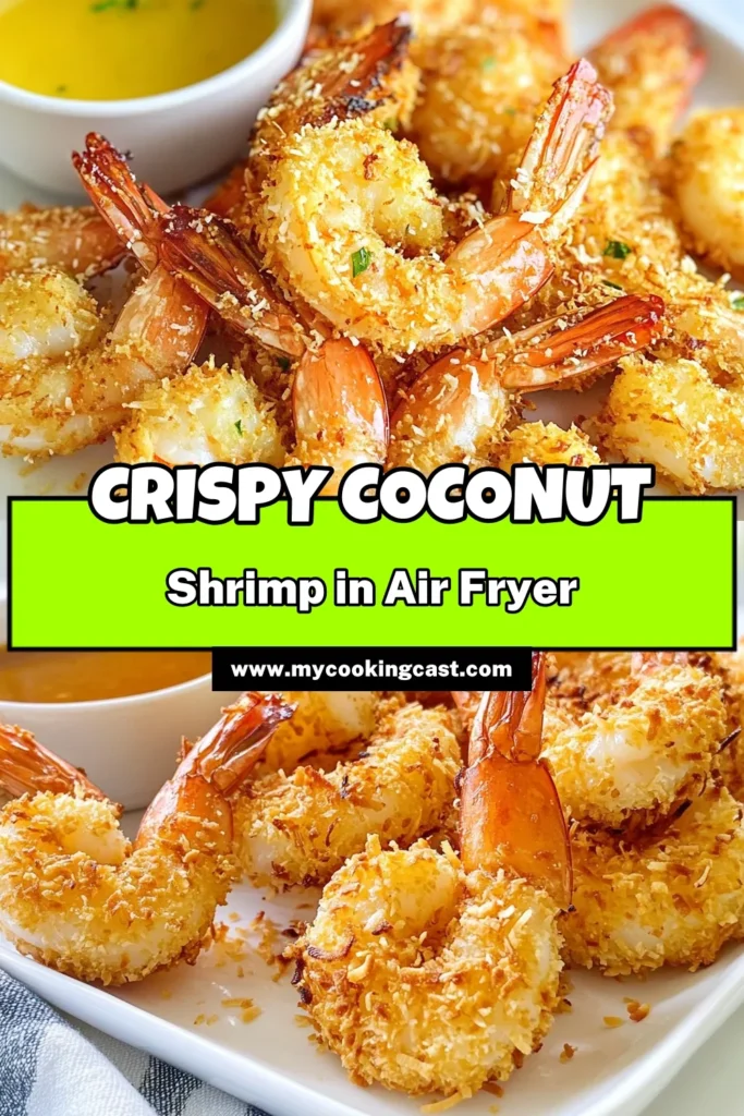 Indulge in these Crispy Coconut Shrimp made effortlessly in the air fryer! This air fryer shrimp recipe features succulent shrimp coated in a crunchy panko coconut mixture, perfect for easy shrimp appetizers. Enjoy a healthy fried shrimp recipe that's quick to prepare and big on flavor. Ready in just 25 minutes, they're ideal for any occasion. Save this recipe for your next gathering! #CoconutShrimp #AirFryerRecipes #HealthyAppetizers #SeafoodLovers