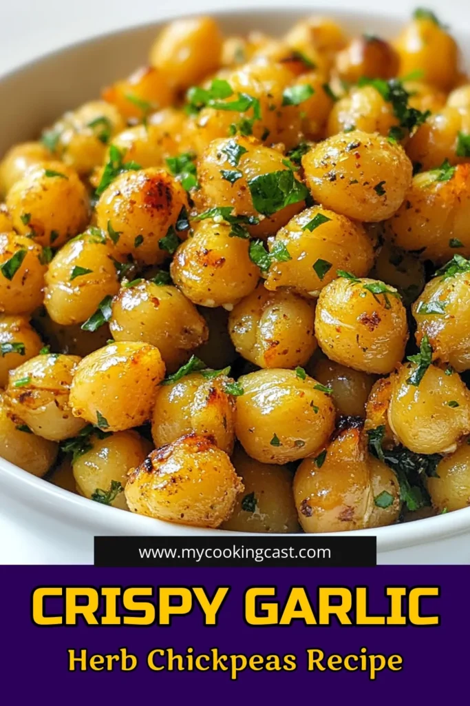Discover the irresistible crunch of garlic herb roasted chickpeas! This crispy roasted chickpeas recipe is your go-to for healthy chickpea snacks that satisfy. Perfect as oven-baked chickpeas, they make delightful vegan chickpea appetizers too. Follow this simple recipe for a flavorful and nutritious treat that's great for any occasion. Click to save this tasty snack idea now! #HealthySnacks #ChickpeaRecipes #VeganAppetizers #SnackGoals