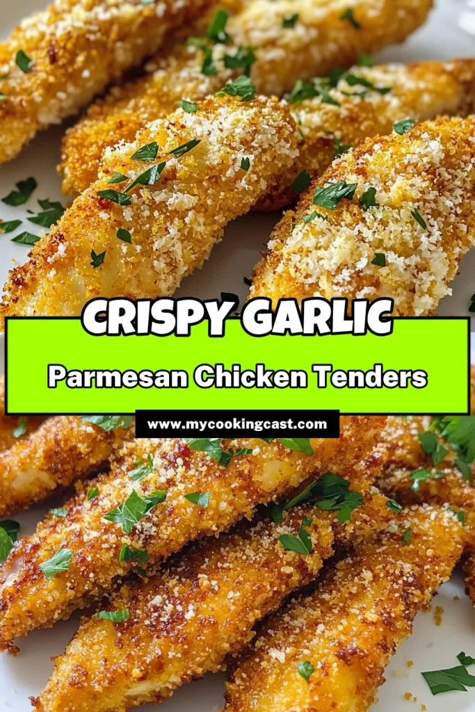 Indulge in these mouthwatering Garlic Parmesan Chicken Tenders that are crispy and flavorful, making them a perfect addition to your dinner table. This easy chicken recipes features a delicious Panko breaded chicken tenders coating infused with Parmesan and garlic. Bake these baked chicken tenders with Parmesan for a healthy twist on your favorite crispy chicken tenders recipe. Try this recipe today! #ChickenTenders #BakedChicken #EasyRecipes #Foodie