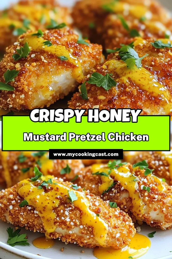 Discover this delicious honey mustard chicken recipe that features crispy pretzel-crusted chicken perfect for an easy chicken dinner. This baked chicken with honey mustard is flavor-packed and sure to satisfy your cravings. With a few simple steps, you'll create a mouthwatering dish that's great for family meals or gatherings. Save this recipe for your next cooking adventure! #HoneyMustardChicken #PretzelCrustedChicken #EasyChickenDinner #FlavorPackedChickenRecipe