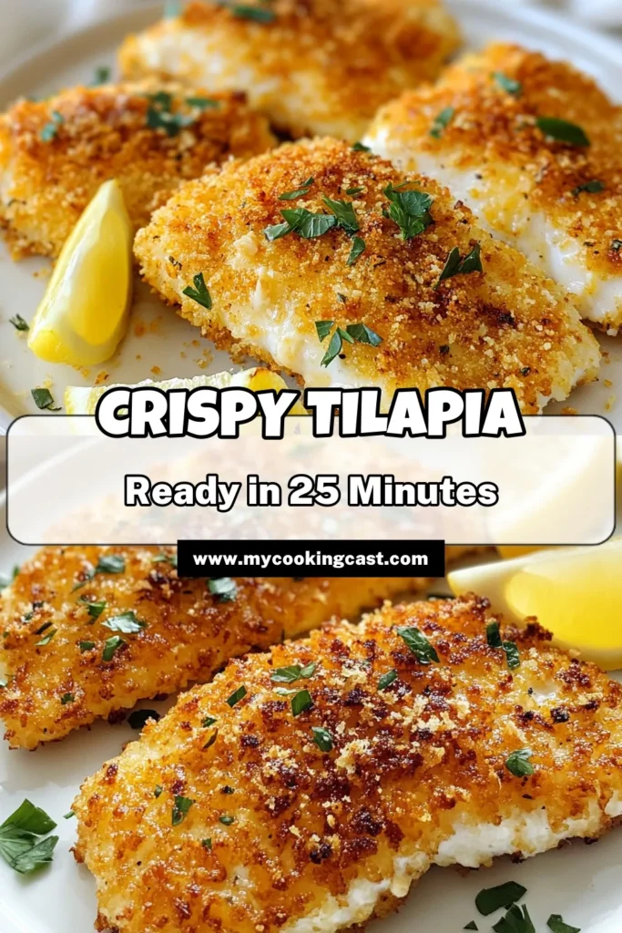 Looking for a quick and healthy dinner idea? Try this Crispy Parmesan Crusted Tilapia! This baked tilapia recipe uses Panko for that extra crunch, making it one of the best easy tilapia recipes out there. Perfect for healthy fish dinners, it's packed with flavor and texture your family will love. Make your dinners exciting with this delicious Crispy Parmesan Tilapia. Save this recipe for your next meal! #HealthyDinners #TilapiaRecipe #PankoCrustedFish #EasyDinnerIdeas