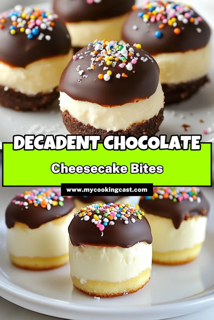 Indulge in these delicious chocolate dipped cheesecake bites that are a crowd-pleaser! This easy no bake cheesecake bites recipe features creamy dessert goodness with a chocolate coating. Perfect for satisfying your sweet tooth, these frozen cheesecake snacks are both fun and simple to make. Impress your guests with this dessert recipe with cream cheese! Click to save and try them today! #CheesecakeBites #NoBakeDessert #ChocolateDip #EasyDessertRecipe