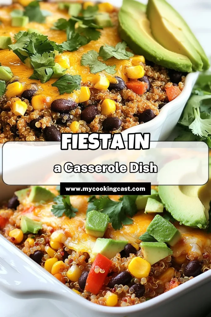 Discover the deliciousness of this Fiesta Black Bean Quinoa Casserole—a versatile vegetarian quinoa casserole that's perfect for family meals or meal prep! Packed with flavor from black beans, corn, and spices, this healthy quinoa recipe is not only easy to make but also a crowd-pleaser. Try this black bean casserole recipe and elevate your easy vegetarian meals. Save this recipe for a satisfying dinner! #QuinoaCasserole #VegetarianRecipes #HealthyEating #MealPrep