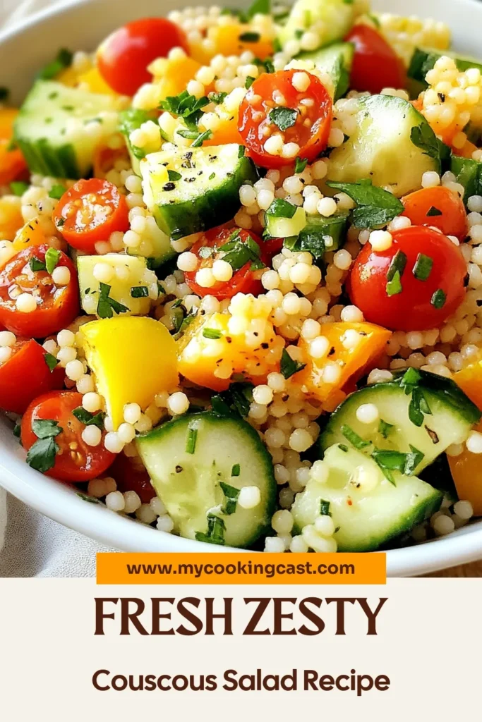 Discover the vibrant flavors of Lemon Couscous Salad, a zesty couscous recipe that brings a Mediterranean twist to your table. This fresh herb salad combines fluffy couscous, crisp veggies, and a tangy lemon dressing for an easy couscous salad recipe perfect for any meal. Enjoy it chilled or at room temperature, and elevate your dining experience today! Save this delicious recipe for later! #LemonCouscousSalad #ZestyCouscousRecipe #FreshHerbSalad #MediterraneanCouscousSalad