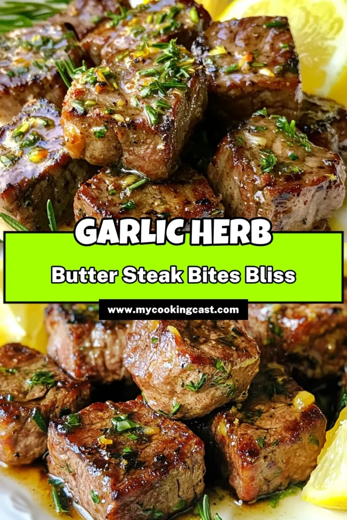 Indulge in these savory Garlic Herb Butter Steak Bites for a quick dinner delight! This sirloin steak recipe showcases tender steak cubes seared to perfection and tossed in a rich garlic butter sauce. Enjoy these easy steak bites that are perfect for any occasion. With just 30 minutes of prep, you'll have a delicious quick beef recipe ready to impress. Save this recipe for a delightful meal tonight! #GarlicHerbButterSteakBites #EasySteakBites #QuickBeefRecipe #GarlicButterSteak