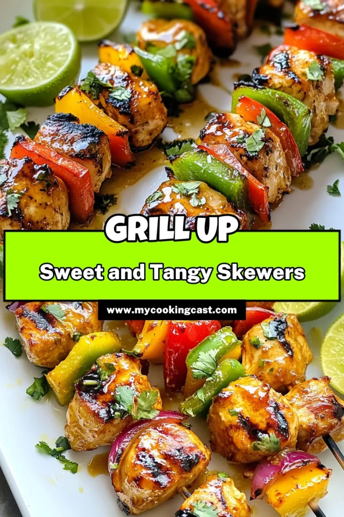 Enjoy a delicious summer with these Honey Lime Chicken Skewers! This easy chicken skewers recipe features tender, marinated chicken paired with colorful bell peppers and red onion, all grilled to perfection. Perfect for your next BBQ, this marinade for chicken skewers will elevate your grilling game. Try these Honey Lime Chicken Skewers today and impress your guests! Save this recipe and start grilling! #SummerBBQ #ChickenSkewers #GrilledChicken #EasyRecipes
