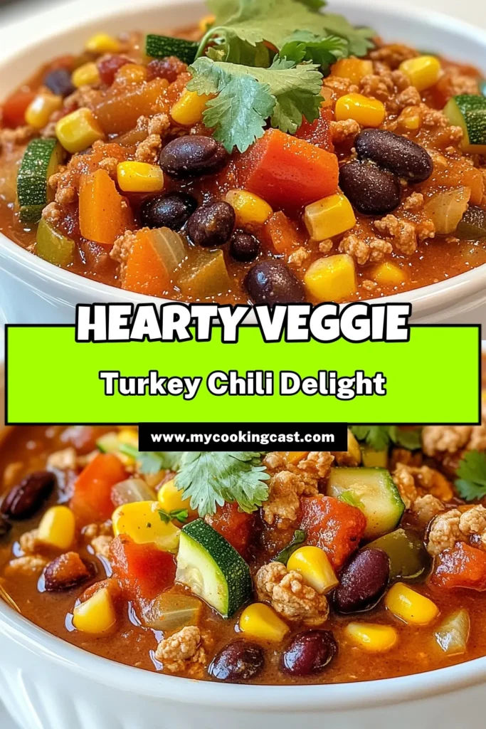 Discover the perfect healthy turkey chili recipe with our Veggie Loaded Turkey Chili! Packed with ground turkey and an array of colorful vegetables, this easy chili recipe is not only delicious but also a high-protein chili recipe that's sure to satisfy. Perfect for a cozy dinner, this turkey chili with vegetables will leave everyone wanting more. Save this recipe for a nutritious meal idea tonight! #HealthyEating #TurkeyChili #ChiliRecipe #HighProteinMeals