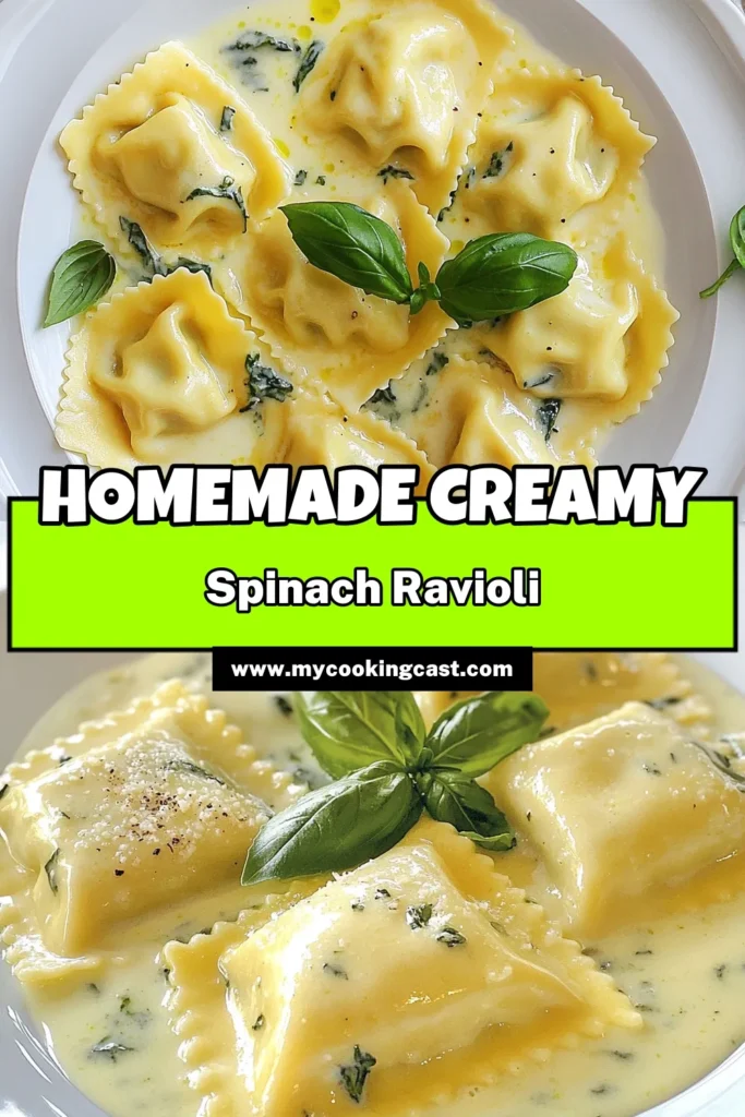 Indulge in this homemade creamy spinach ricotta ravioli that combines fresh pasta with a delicious ricotta spinach filling. This creamy ravioli recipe is perfect for a cozy dinner or impressive entertaining. Follow our step-by-step guide and enjoy the delightful flavors of rich, creamy sauce paired with tender ravioli. Ready to elevate your pasta game? Save this recipe for a fresh pasta night! #SpinachRicottaRavioli #CreamyRavioliRecipe #HomemadeRavioli #FreshPastaRecipe