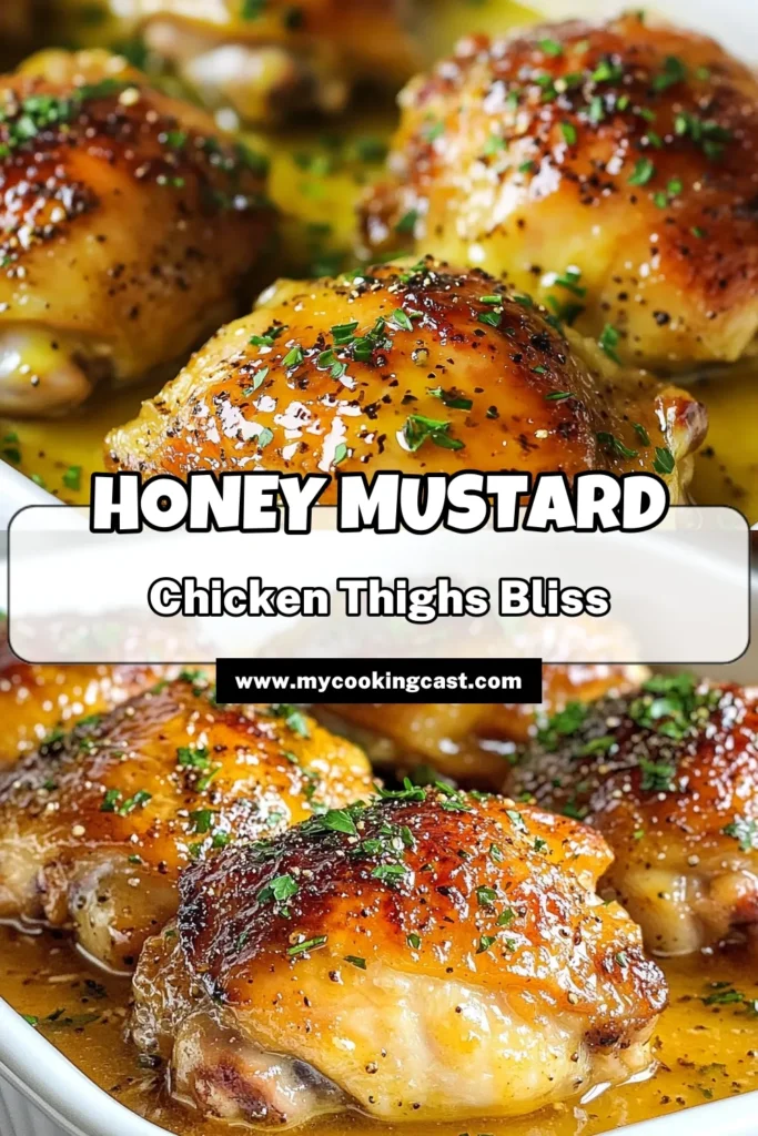 Discover the deliciousness of honey mustard chicken thighs with this sweet and tangy chicken recipe that’s sure to impress! These baked chicken thighs with honey and Dijon mustard are super easy to make and feature crispy skin that everyone loves. Perfect for any dinner occasion, simply follow our simple instructions for flavorful, juicy chicken every time. Save this recipe for later and bring bold flavors to your table! #HoneyMustardChicken #ChickenRecipes #BakedChickenThighs #EasyDinnerIdeas
