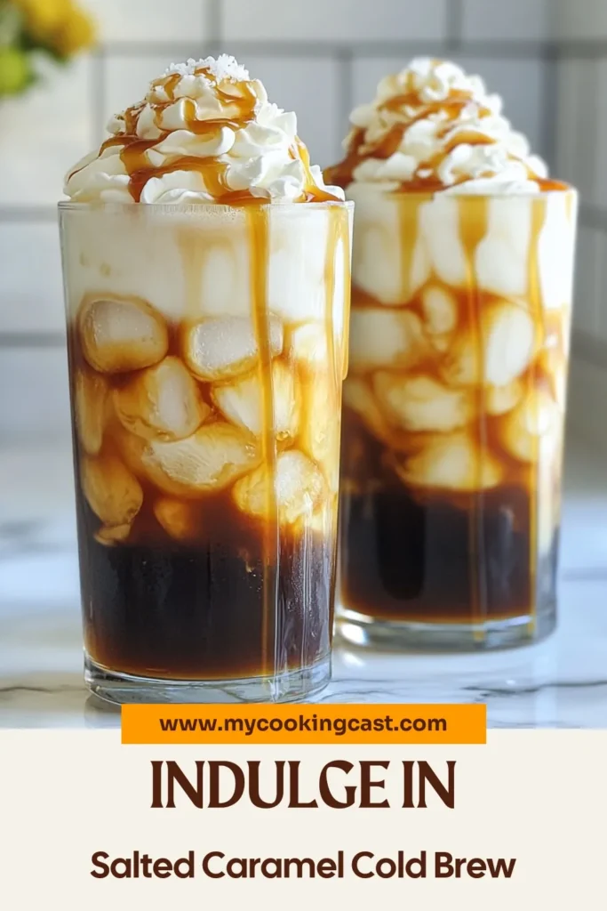 Indulge in this delicious Salted Caramel Cold Brew Recipe that transforms your mornings into a sweet delight! Enjoy the rich flavors of this Homemade Cold Brew Coffee blended with a creamy ease. This Easy Salted Caramel Drink is perfect for any coffee lover looking to savor an Iced Coffee Recipe with Caramel, topped with whipped cream for that extra touch. Treat yourself today, and don’t forget to save this for later! #SaltedCaramelCoffee #ColdBrew #CoffeeRecipes #IcedCoffee