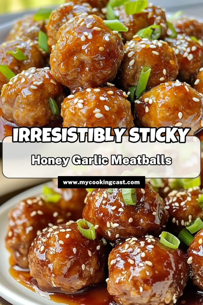 Indulge in the flavor of sticky honey garlic meatballs that are sure to impress! This easy meatball recipe combines ground beef meatballs with a delectable honey garlic sauce for a perfect dinner. Bake these meatballs with honey sauce to get that golden-brown finish that everyone loves. Try this honey garlic sauce recipe tonight and watch them disappear. Save this recipe for your next meal! #MeatballRecipe #EasyRecipes #HoneyGarlic #ComfortFood