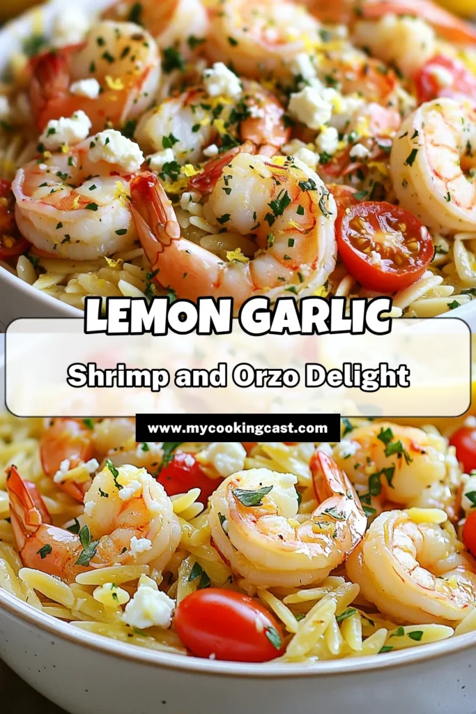 Discover the ultimate Lemon Garlic Shrimp Orzo recipe that will elevate your dinner game! This quick shrimp dinner recipe features zesty shrimp combined with tender orzo pasta, cherry tomatoes, and a burst of lemon flavor. Perfect as an easy orzo pasta dish, this Mediterranean shrimp orzo is both delicious and satisfying. Try this zesty shrimp recipe tonight and impress your family! Save this dish for a flavorful meal. #SeafoodRecipes #ShrimpOrzo #EasyDinner #QuickRecipes