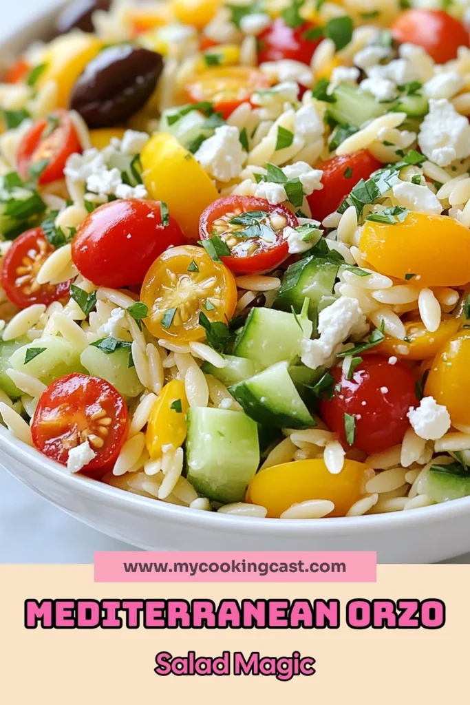 Discover the perfect Mediterranean orzo salad with our Greek Orzo Salad with Feta. This easy orzo recipe features fresh vegetables, crumbled feta cheese, and olives, making it a delicious and healthy Mediterranean dish. Ready in just 45 minutes, it's a quick vegetable pasta dish ideal for lunch or dinner. Try this flavorful salad today and impress your friends and family! Save this recipe for later! #OrzoSalad #HealthyRecipes #MediterraneanCooking #QuickMeals