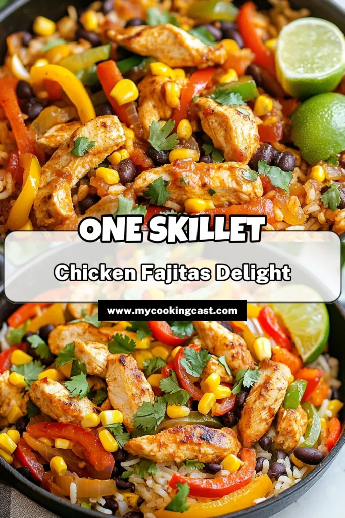 Looking for a delicious and quick meal? Try this Chicken Fajita Rice Skillet! This one-pan chicken fajitas recipe combines juicy chicken, colorful veggies, and seasoned rice for a satisfying dinner. Perfect for busy weeknights, it’s one of the best easy chicken rice recipes you’ll make. Elevate your skillet dinner recipes with this flavorful dish and enjoy! Save this recipe now! #ChickenFajitaRiceSkillet #EasyDinnerIdeas #FajitaSeasoningChicken #SkilletRecipes