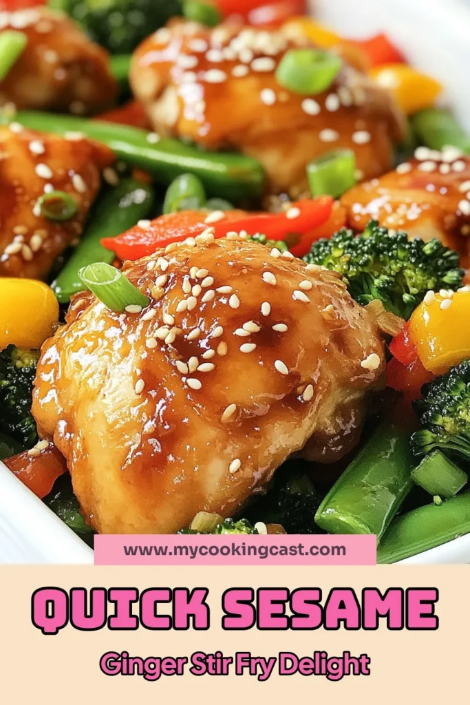 Looking for a quick and delicious dinner? Try this Sesame Ginger Chicken Stir Fry! This easy chicken stir fry recipe features tender chicken, vibrant vegetables, and a flavorful sauce that will wow your taste buds. Perfect for busy weeknights, this healthy stir fry with vegetables makes a satisfying Asian-inspired chicken dish in just 30 minutes. Save this quick dinner recipe for an effortless meal tonight! #StirFry #HealthyRecipes #ChickenDinner #QuickMeals