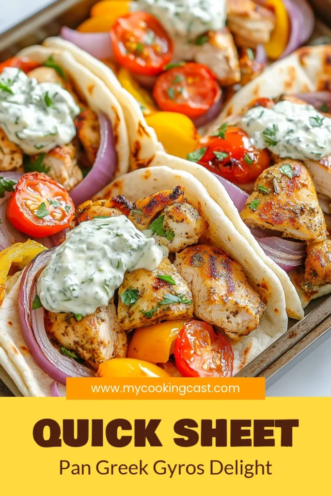 Discover the deliciousness of Sheet Pan Greek Chicken Gyros, an easy chicken gyro recipe perfect for any night. This Mediterranean chicken meal features baked chicken gyros that are flavorful and simple to make. Serve in warm pita with homemade or store-bought tzatziki sauce for a satisfying meal. Perfect for families or meal prep! Try it today and elevate your dinner game! #GreekChickenGyros #EasyRecipes #MealPrep #MediterraneanCooking