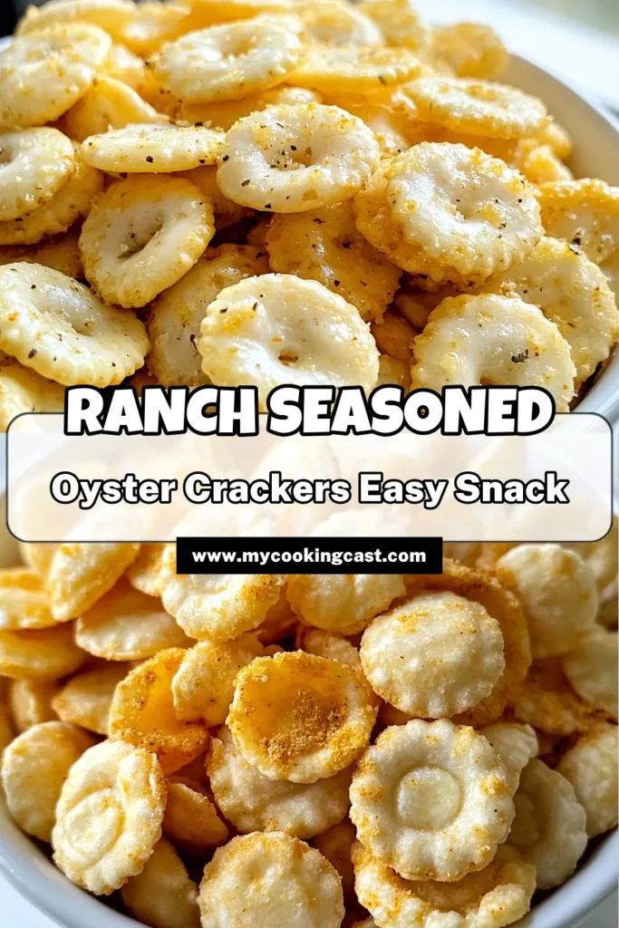 Looking for an easy ranch snack that's packed with flavor? Try this Ranch oyster crackers recipe! These seasoned oyster crackers are baked to perfection, delivering a crispy, ranch-flavored treat that's perfect for parties or movie nights. Whip up these homemade ranch crackers in just 25 minutes! Save this recipe to impress your friends and add a tasty twist to your snacking. #RanchOysterCrackers #EasySnack #BakedCrackers #HomemadeCrackers