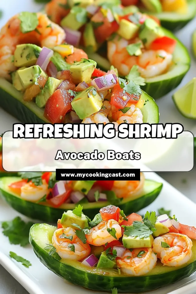 Looking for a refreshing and healthy shrimp appetizer? Try these shrimp avocado cucumber boats! This easy cucumber recipe combines shrimp and avocado for a delightful summer salad recipe. Perfect for parties or a light snack, this avocado shrimp salad is delicious and quick to make. Discover how to create these tasty boats in just 15 minutes and impress your guests. Save this recipe for your next gathering! #HealthyAppetizers #CucumberRecipes #SeafoodSalad #SummerEats