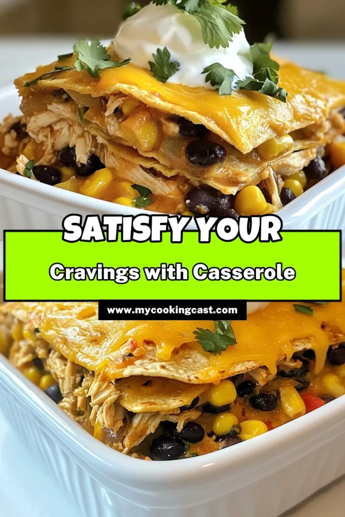 Discover the ultimate Southwest chicken casserole that will transform your dinner routine! This cheesy chicken casserole combines tender chicken, black beans, and corn in a flavorful tortilla casserole recipe. Perfect for a quick chicken dinner recipe, this dish is easy to prepare and packed with deliciousness. Don't miss out—save this black bean chicken casserole for your next meal! #ChickenCasserole #TortillaCasserole #QuickDinner #HealthyEating