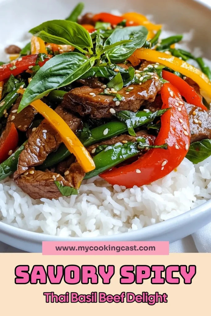 Discover the vibrant flavors of this Spicy Thai Basil Beef Stir Fry, a quick and easy Thai beef stir fry recipe that's perfect for busy nights. Using tender flank steak, fresh Thai basil, and a medley of vegetables, this easy stir fry with basil can be on your table in just 30 minutes. Elevate your weeknight dinners with this delicious dish. Save this recipe for a flavorful meal tonight! #ThaiBasilBeef #DinnerIdeas #EasyStirFry #SpicyThaiCooking