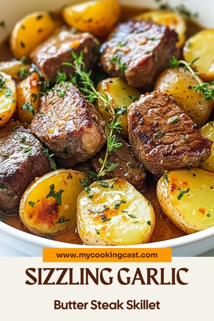 Savor the delicious flavors of this Garlic Butter Steak Skillet featuring perfectly seared sirloin steak and tender potatoes. This Skillet Steak and Potatoes recipe is an easy garlic herb steak dinner that your family will love. Ready in just 40 minutes, it's the perfect one-pan garlic butter dinner for busy nights. Don’t forget to save this Sirloin Steak Recipe for your next meal! Try it today! #GarlicButterSteak #SkilletDinner #EasySteakRecipe #OnePanMeals