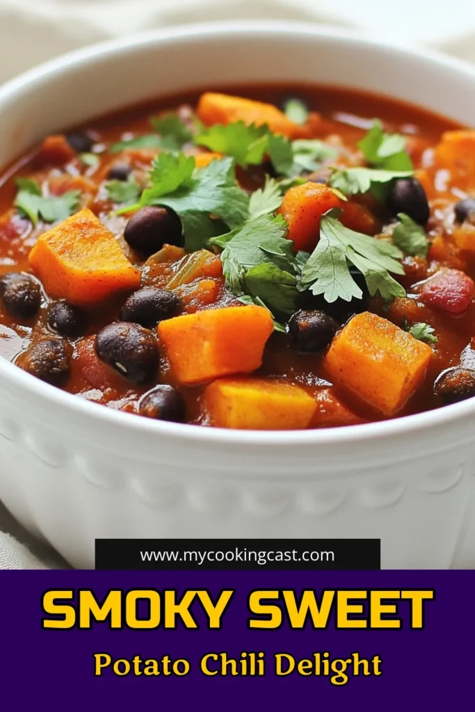 Discover the ultimate smoky chipotle chili with this sweet potato chili recipe that's packed with flavor and nutrition. This vegan chili with beans combines hearty sweet potatoes, black and kidney beans, and spicy chipotle peppers for a healthy chili recipe that warms the soul. Perfect as a spicy sweet potato soup or a main dish, it's easy to make and full of goodness. Try it today and save for later! #VeganChili #HealthyRecipes #SweetPotatoChili #ChiliRecipes