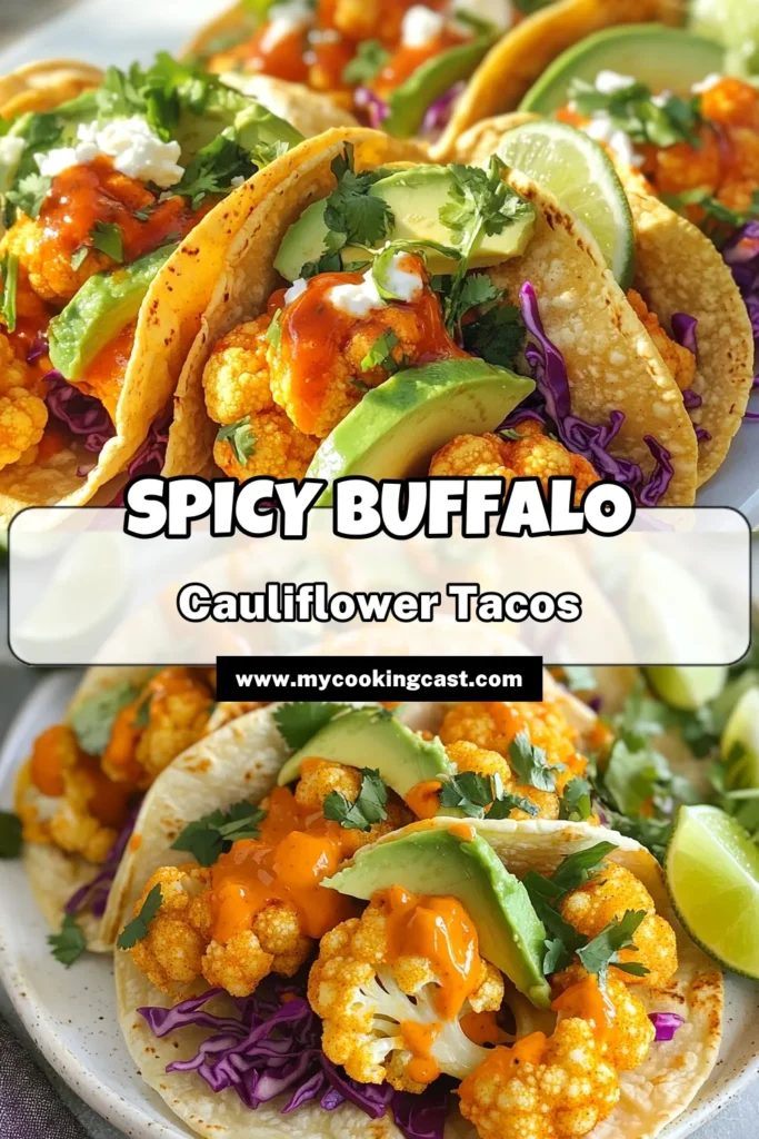 Discover the deliciousness of Buffalo Cauliflower Tacos! These easy baked cauliflower tacos are a spicy cauliflower recipe perfect for any vegan foodie. Made with crispy, flavorful Buffalo cauliflower tossed in homemade easy buffalo sauce, these tacos are bursting with flavor. Serve them with fresh avocado and red cabbage for a delightful meal. Try this healthy taco twist today and save your favorite recipes! #BuffaloCauliflowerTacos #VeganCauliflowerTacos #EasyBuffaloSauceTacos #SpicyCauliflowerRecipe
