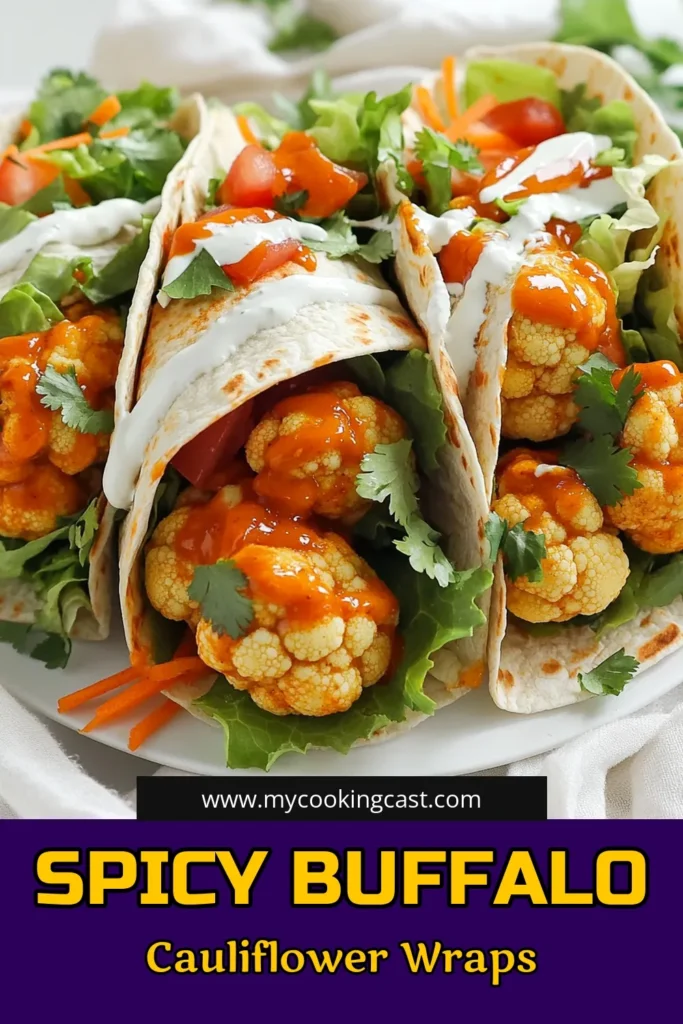 Enjoy a delicious and healthy twist with these Buffalo Cauliflower Wraps! Packed with flavor and easy to make, these wraps feature crispy cauliflower coated in spicy buffalo sauce, fresh veggies, and optional ranch dressing all wrapped in whole wheat tortillas. Perfect for a quick lunch or dinner, these wraps are sure to impress. Click to discover the full recipe and spice up your meal today! #BuffaloCauliflowerWraps #HealthyRecipes #VegetarianEats #TastyWraps
