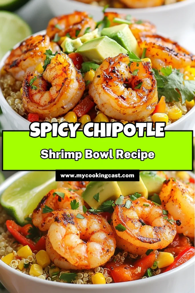 Looking for a delicious and healthy meal? Try these Chipotle Lime Shrimp Bowls! This Quinoa Shrimp Recipe combines marinated shrimp with fluffy quinoa, sautéed corn, and fresh vegetables for a flavorful Shrimp Bowl Recipe that's perfect for dinner. Packed with zesty spices and nutritious ingredients, this Spicy Shrimp Bowl is a must-try. Save the recipe and delight in a Healthy Shrimp Dinner tonight! #ShrimpBowl #HealthyDinner #ChipotleLimeShrimp #QuinoaRecipe
