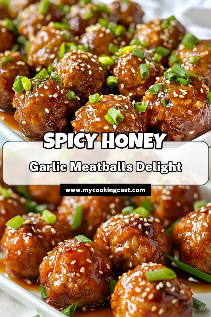 Savor the taste of Spicy Honey Garlic Meatballs, the perfect Asian meatball recipe for a quick meatball dinner! Made with ground chicken meatballs, this dish combines savory flavors and a delicious honey garlic sauce recipe that's sure to impress. Ready in just 40 minutes, it's a family favorite that you don't want to miss. Try it today and elevate your dinner time! Save this recipe for later! #SpicyHoneyGarlicMeatballs #GroundChickenMeatballs #QuickDinner #AsianRecipes
