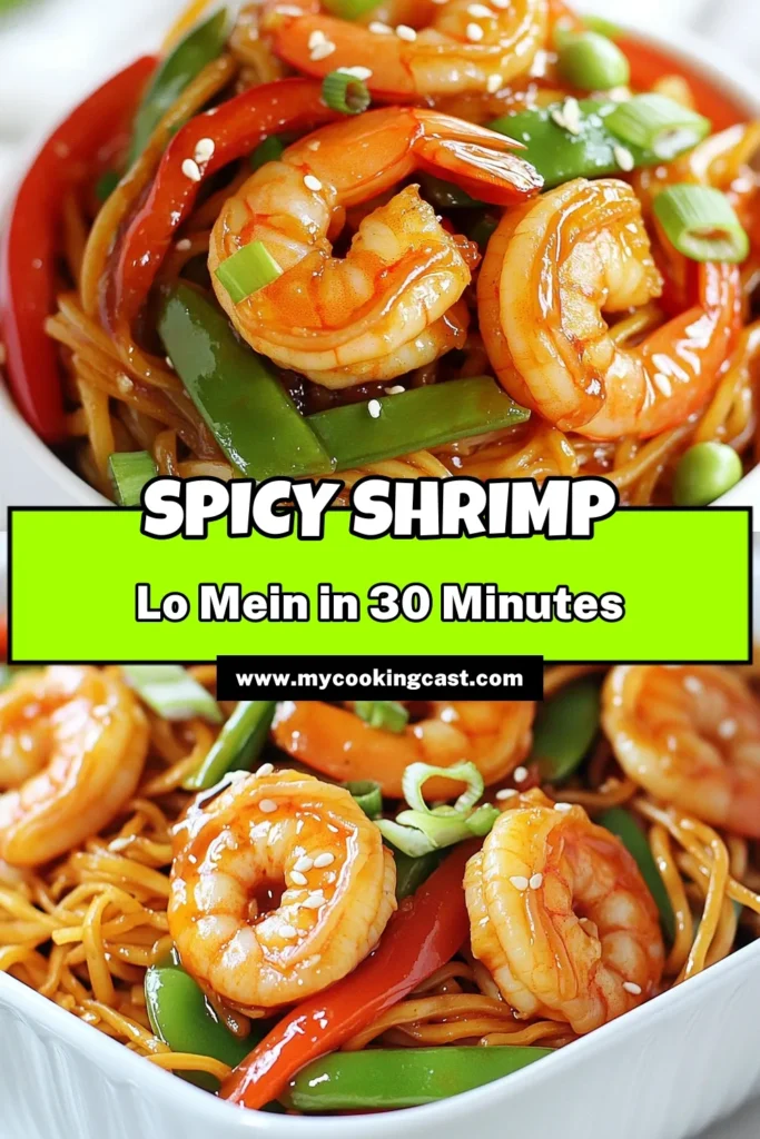 Craving a delicious meal? Try this spicy shrimp lo mein that's perfect for a quick dinner! This easy shrimp stir fry is bursting with flavors from fresh garlic, ginger, and vibrant veggies. With our lo mein noodle recipe, you can whip up an Asian-inspired seafood dish in just 30 minutes. Ideal for busy nights, your family will love this dish. Save it now and enjoy a tasty dinner! #SpicyShrimpLoMein #EasyDinner #SeafoodRecipes #QuickDinnerRecipes
