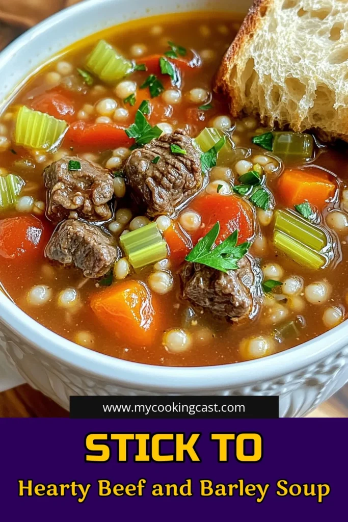 Warm up with a comforting bowl of Hearty Beef & Barley Soup! This delicious recipe combines tender beef, flavorful vegetables, and nutritious barley for a satisfying meal. Perfect for a cozy night in, it's easy to make in your slow cooker. Discover how to create this soul-warming dish that your family will love. Click to explore the full recipe and enjoy with some crusty bread! #BeefAndBarleySoup #ComfortFood #SlowCookerRecipes #SoupSeason
